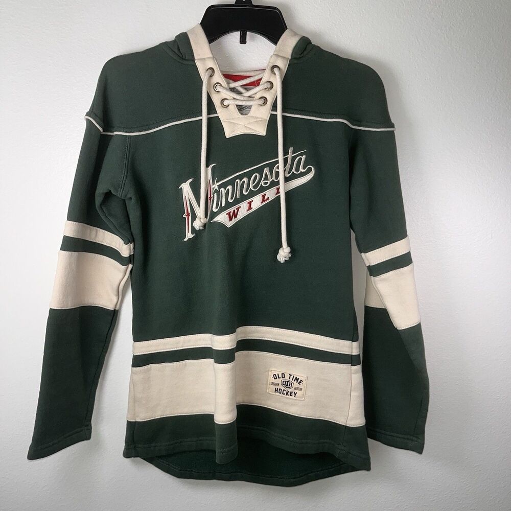Old Time Hockey Minnesota Wild Lace Up Lacer Hoodie Sweatshirt Jersey